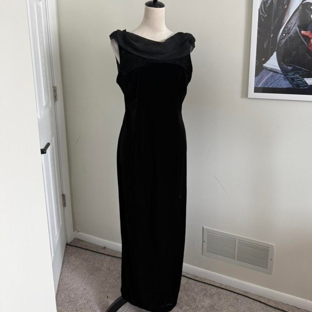 Stunning 90's Black velvet maxi dress with cowl neck